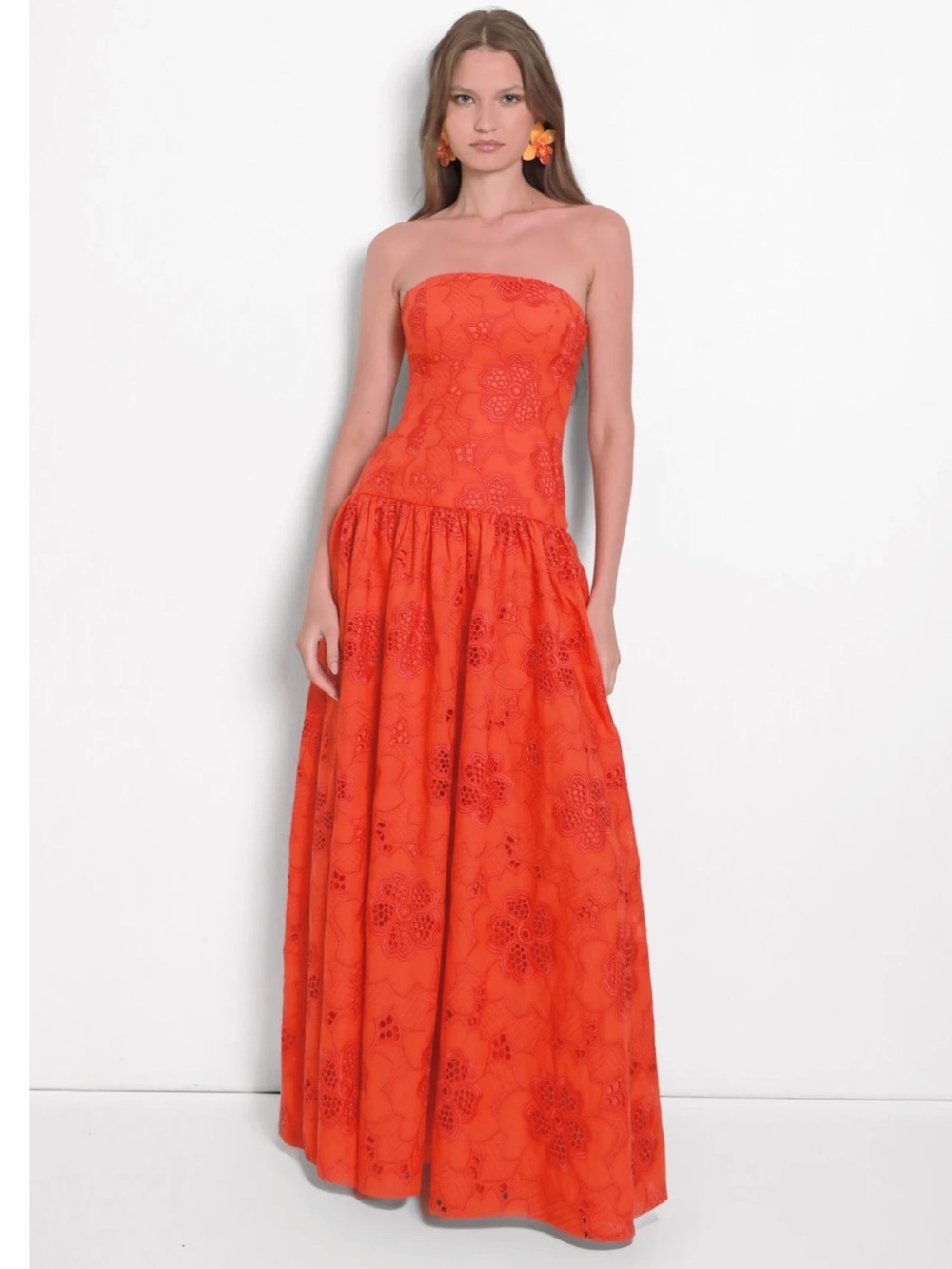 Strapless Floral Cutwork Maxi Dress